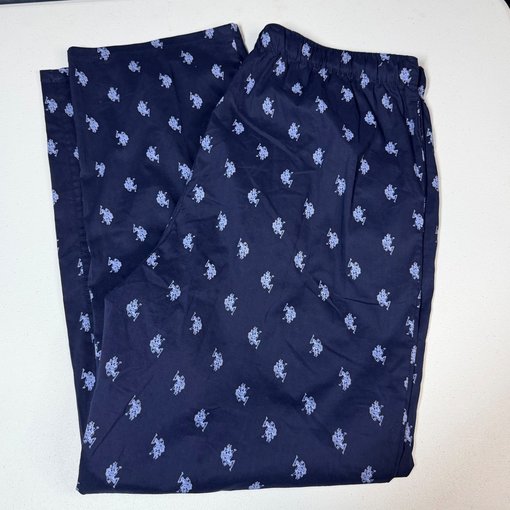 U.S. Polo Assn. Pajama Pants XL Navy Blue‎ All Over Logo Print